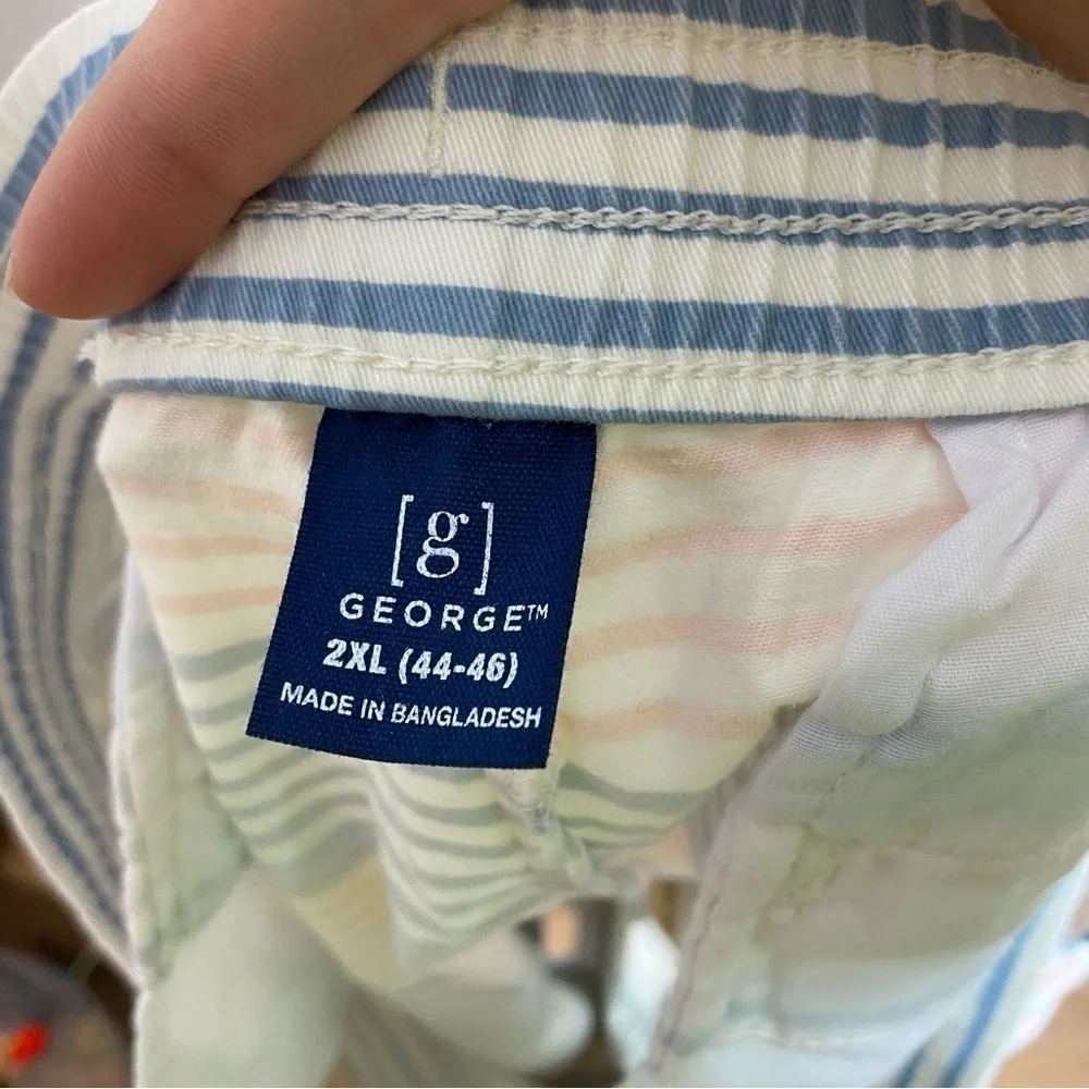 George Above the Knee Striped Shorts NWT 2X Blue White Tan Men’s